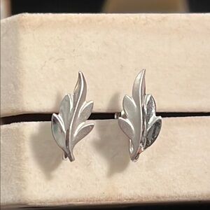 Vintage A & Z Stamped Screw back Sterling Silver Leaf Earrings